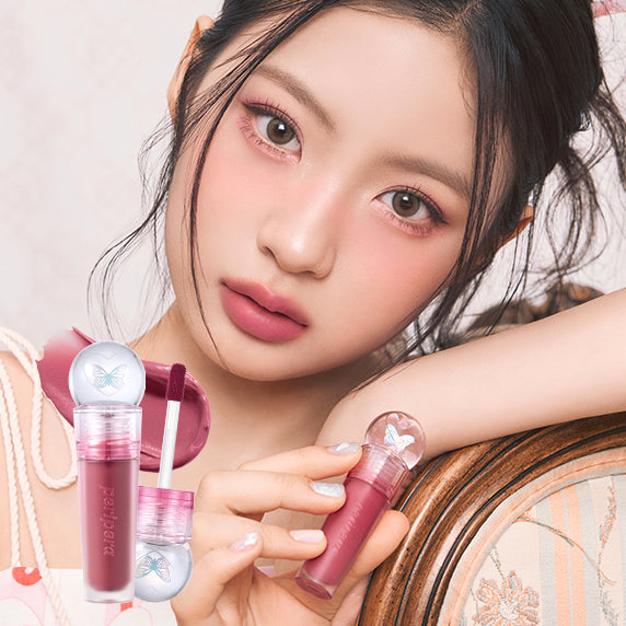 PERIPERA Ink The Jellable Tint displayed with model showcasing lip tint application.