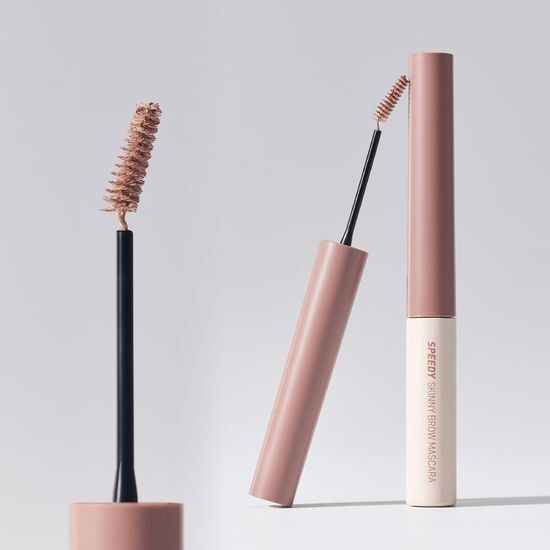 PERIPERA Speedy Skinny Brow Mascara with open tube and brush