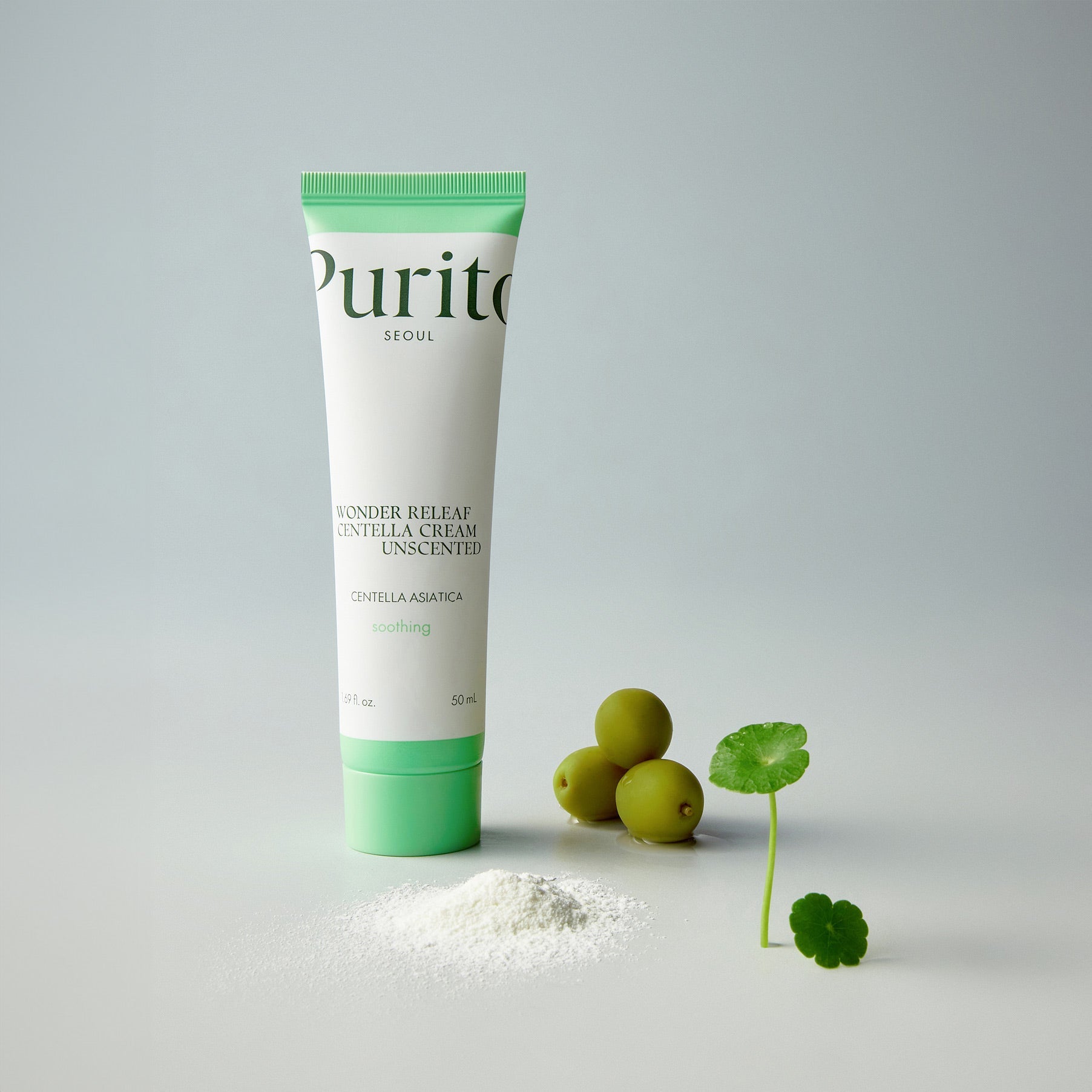 Image of PURITO Wonder Relief Centella Cream Unscented 50ml with natural ingredients.