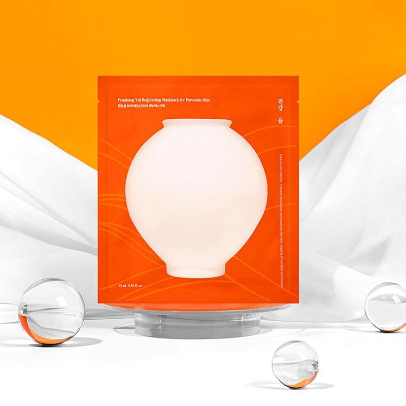 PYUNKANG YUL Brightening Porcelain Skin Mask Pack 10 pieces with vibrant packaging.