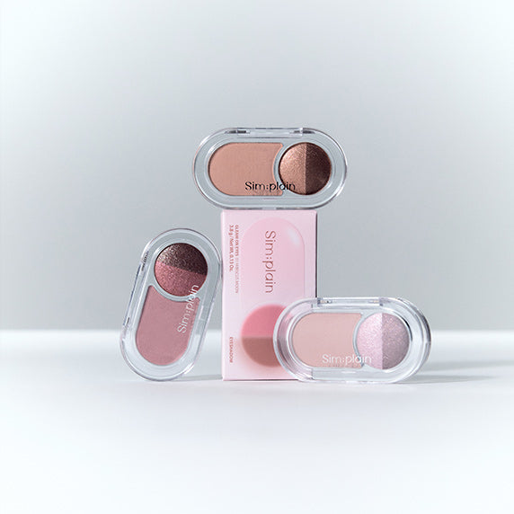 SIM;PLAIN Gleam On Eyes makeup palette with shimmer shades in elegant packaging.
