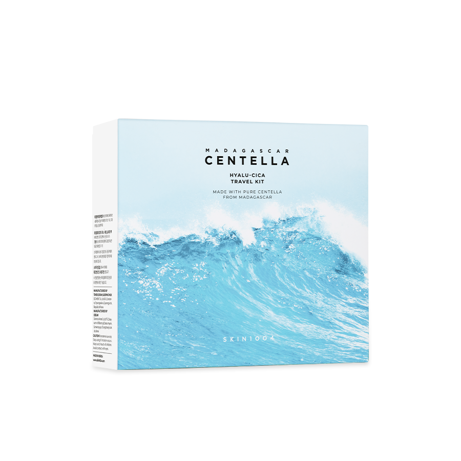 SKIN1004 Madagascar Centella Hyaluronic Acid Travel Kit packaging with blue wave design