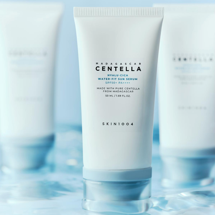 SKIN1004 Madagascar Centella Hyaluronic Acid Water-Fit Sun Serum 50ml product on display