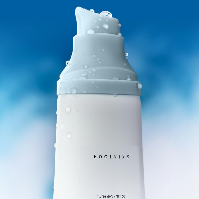 SKIN1004 Madagascar Centella Hyaluronic Acid Water-Fit Sun Serum 50ml with cooling design against blue background
