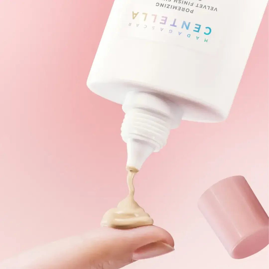 SKIN1004 Madagascar Centella Poreizing Velvet Finish Sunscreen 50ml being applied to finger
