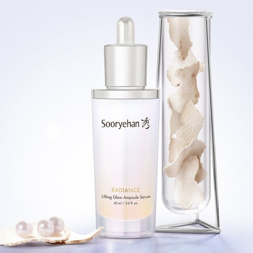 SOORYEHAN Radiance Elasticity Glow Ampoule 60ml product with ingredients and packaging displayed