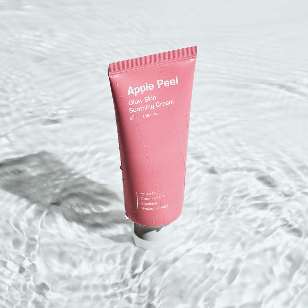 SUNGBOON EDITOR Apple Peel Glow Skin Soothing Cream 50ml tube standing on textured surface
