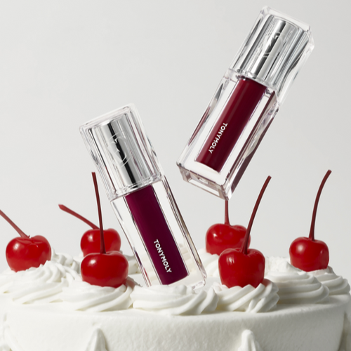 TONY MOLY Get It Tint Waterful Butter displayed on a cake with cherries