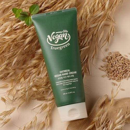 TONYMOLY Truegreen Oatmeal Vegan Hand Cream 200ml, moisturizing skincare product with natural ingredients, vegan and eco-friendly.
