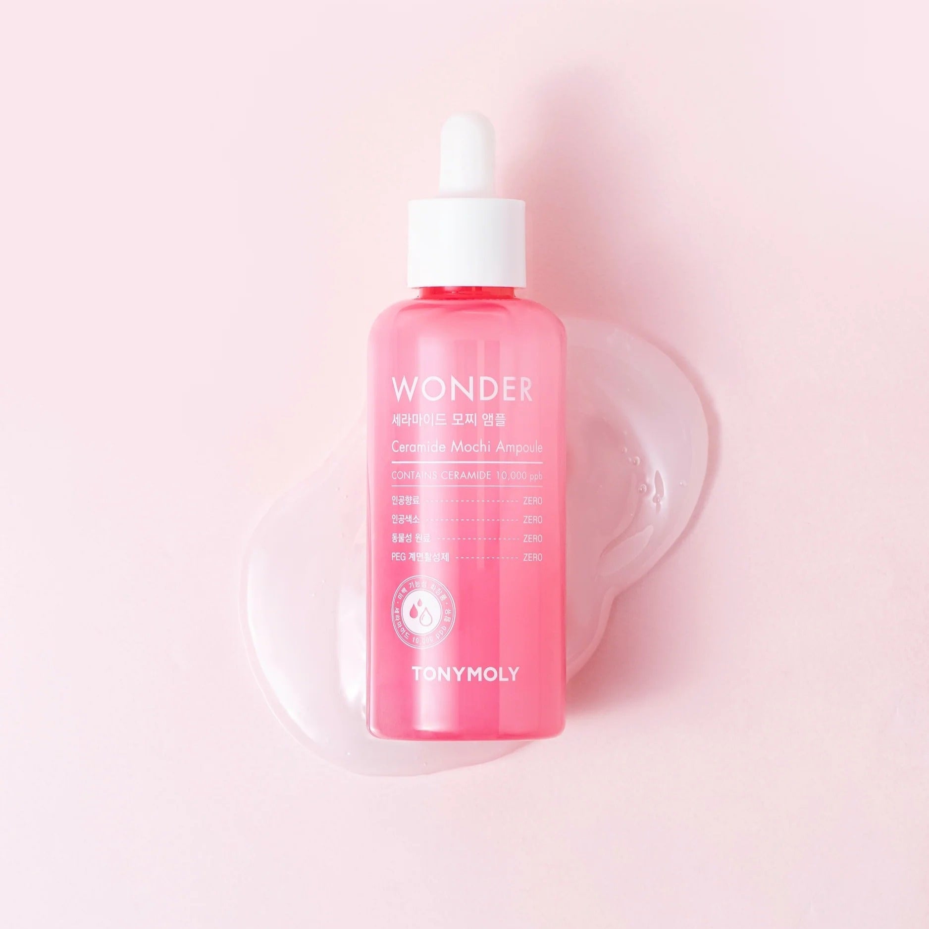 TONYMOLY Wonder Ceramide Mochi Ampoule 100ml product image on a pink background