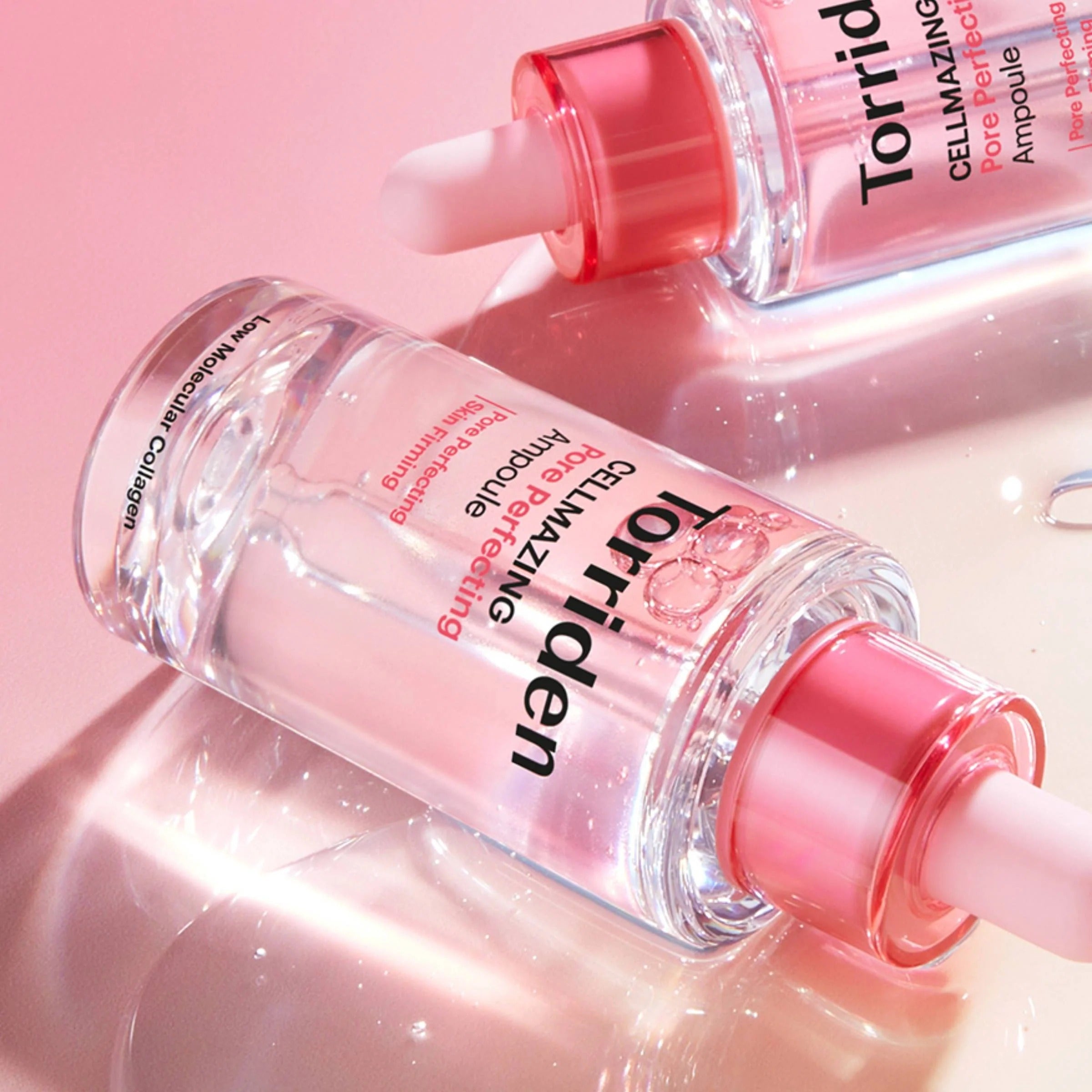 TORRIDEN Cellmazing Porre Perfecting Ampoule 30ml bottle with pink cap on reflective surface