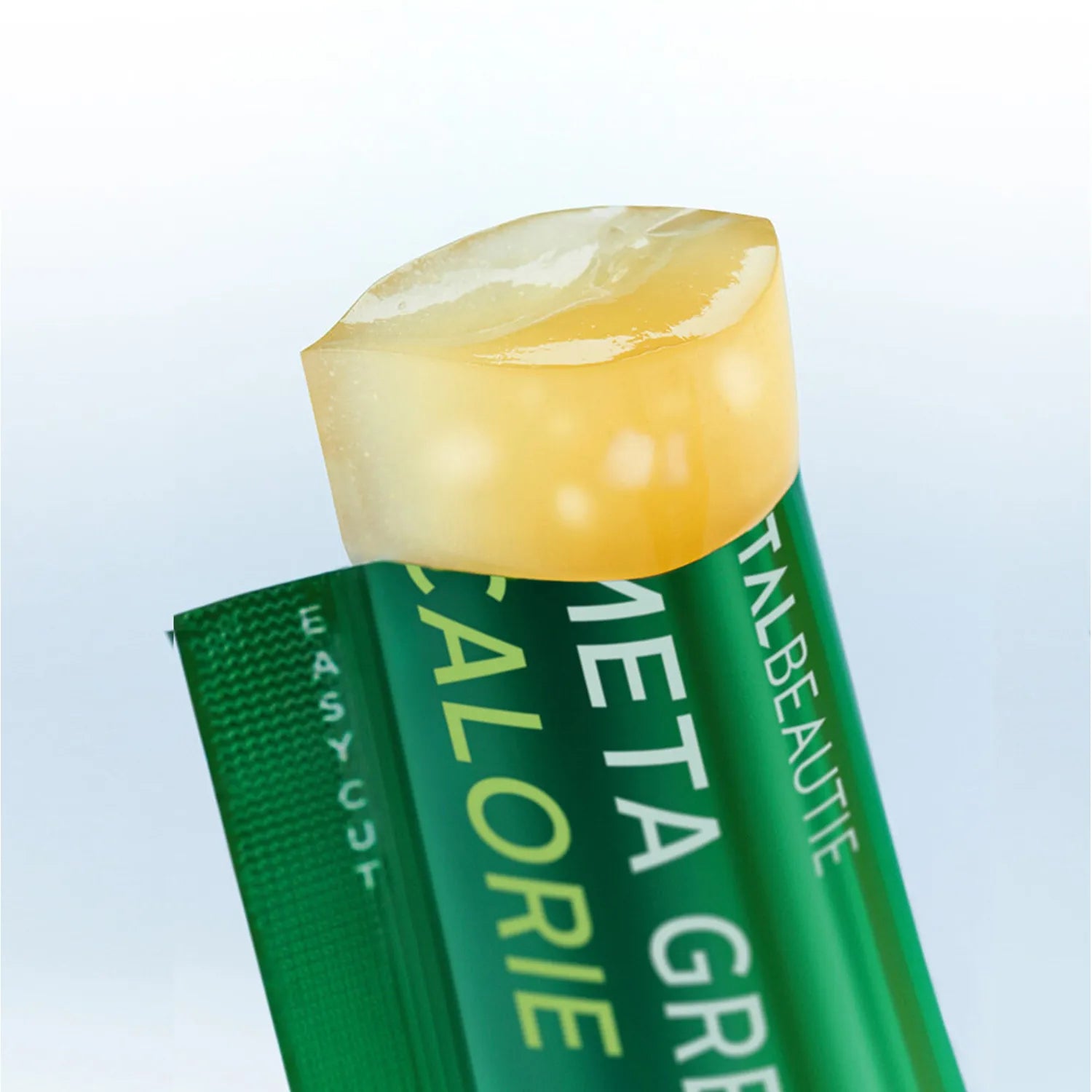 Close-up of VITALBEAUTIE Meta Green Calorie Cut Jelly from a 10 Packets box