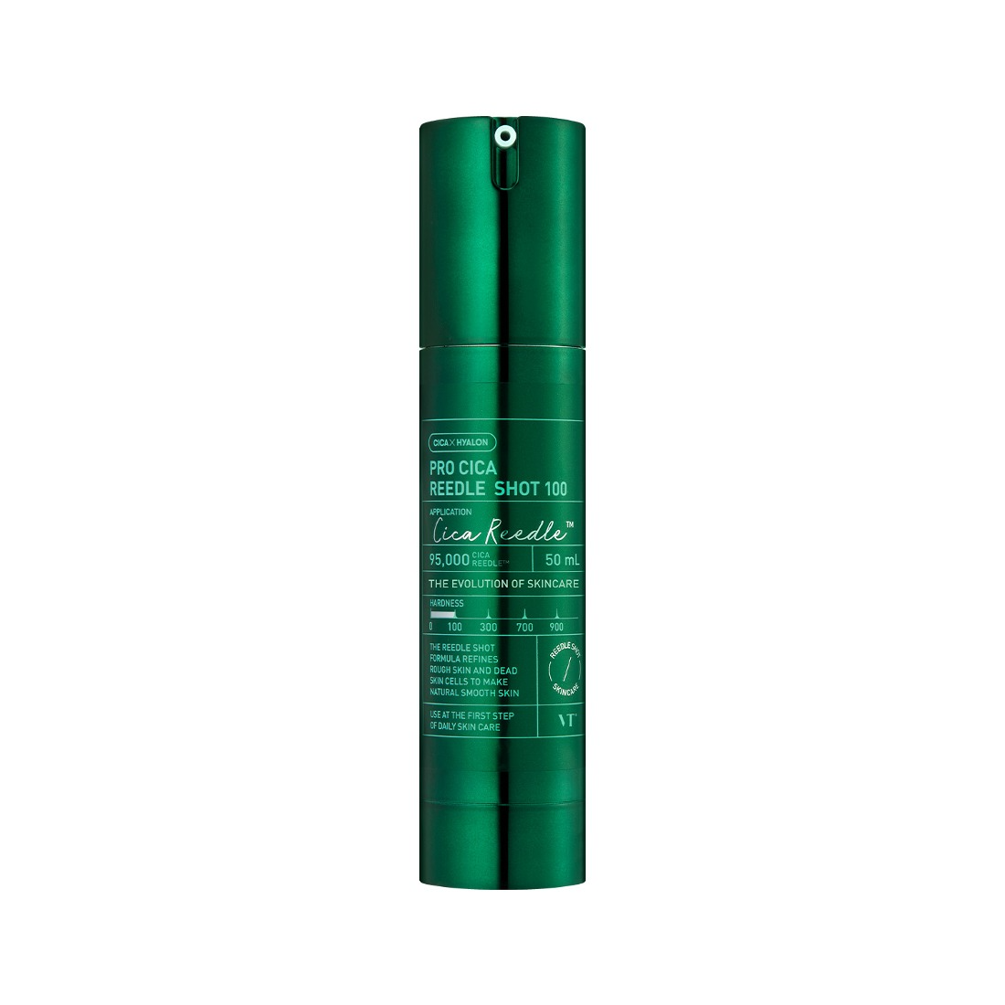 VT COSMETICS Pro Cica Reedle Shot® skincare product in a green bottle