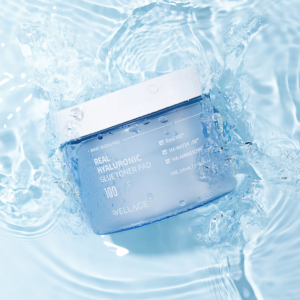 WELLAGE Real hyaluronic Blue Toner Pads 70 Sheets in water splash
