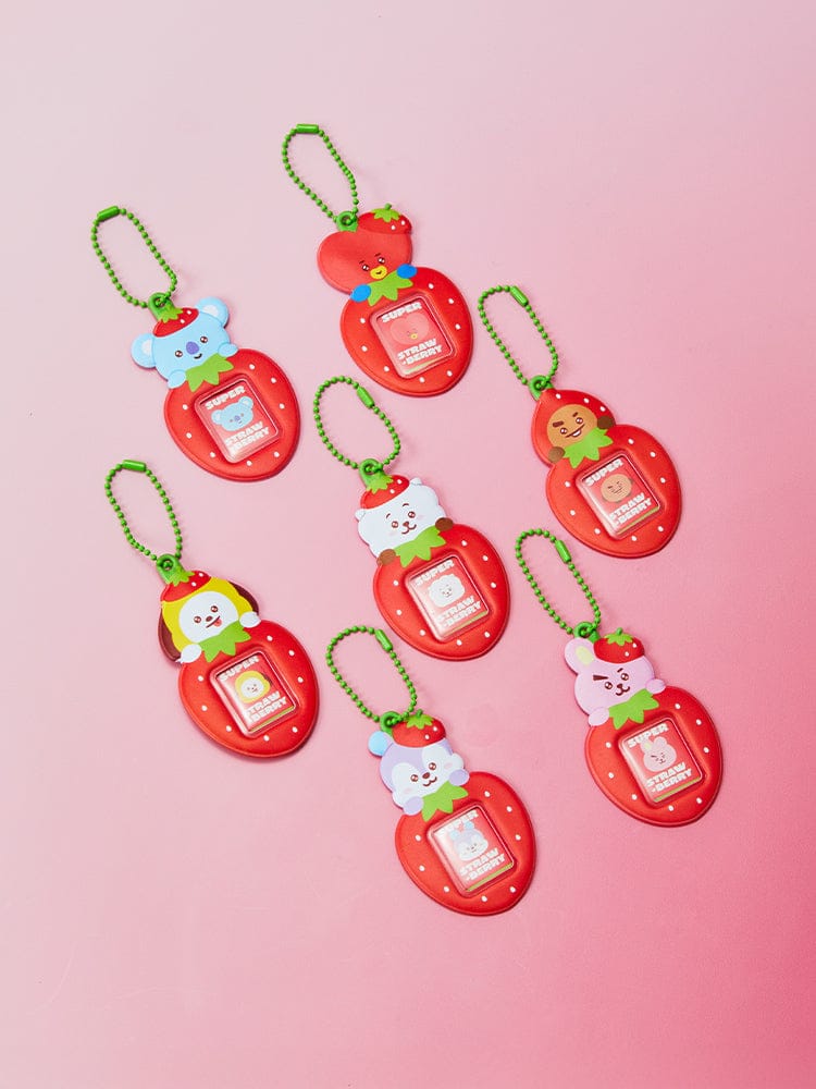 BT21 MINI PHOTO HOLDER KEYRING STRAWBERRY PARTY