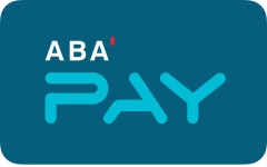 Logo of ABA PAY, a digital payment service platform, featuring modern font on a blue background.