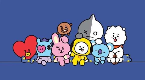 BT21 characters group photo: CU, Koya, RJ, Shooky, Mang, Chimmy, Tata, Cooky | 💜 BT21: The Cute K-Pop Universe Taking Over Lifestyle & Merch