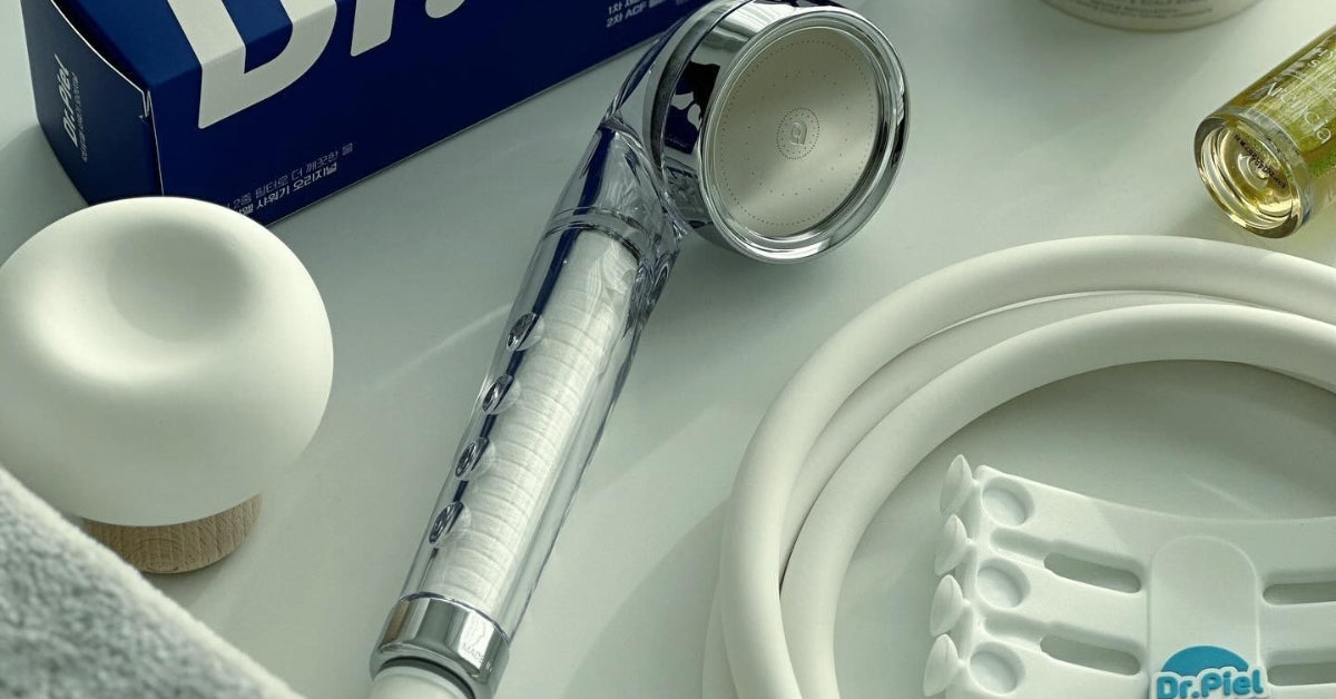 Transform Your Shower Experience with the Dr.PIEL Professional Bodycare Shower Head set displayed on a bathroom counter.