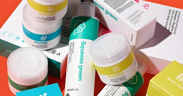 Discover the Natural Glow with E-Nature: Your Guide to Korean Skincare Bliss - E-Nature skincare products displayed on a vibrant background.