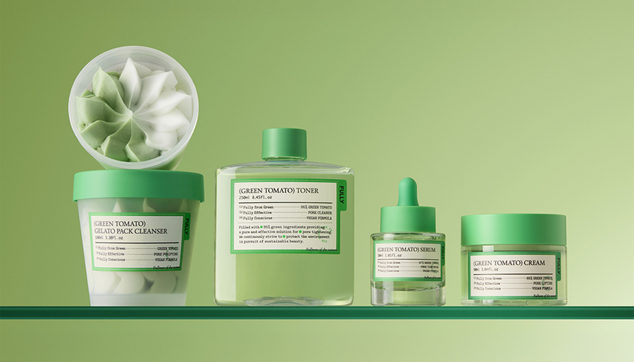 🌿 Meet FULLY – The New Korean Skincare Brand Your Routine Has Been Waiting For featuring green tomato skincare products.