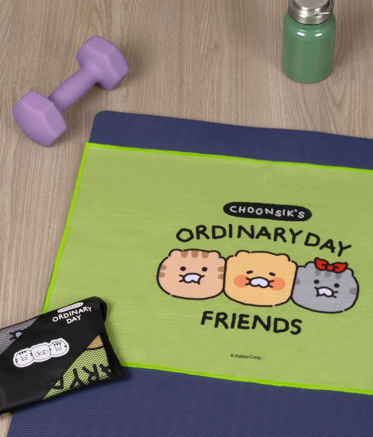 Chunsik Yoga Towel Green Serviette - Korean kawaii Kakao Friends | Koolseoul