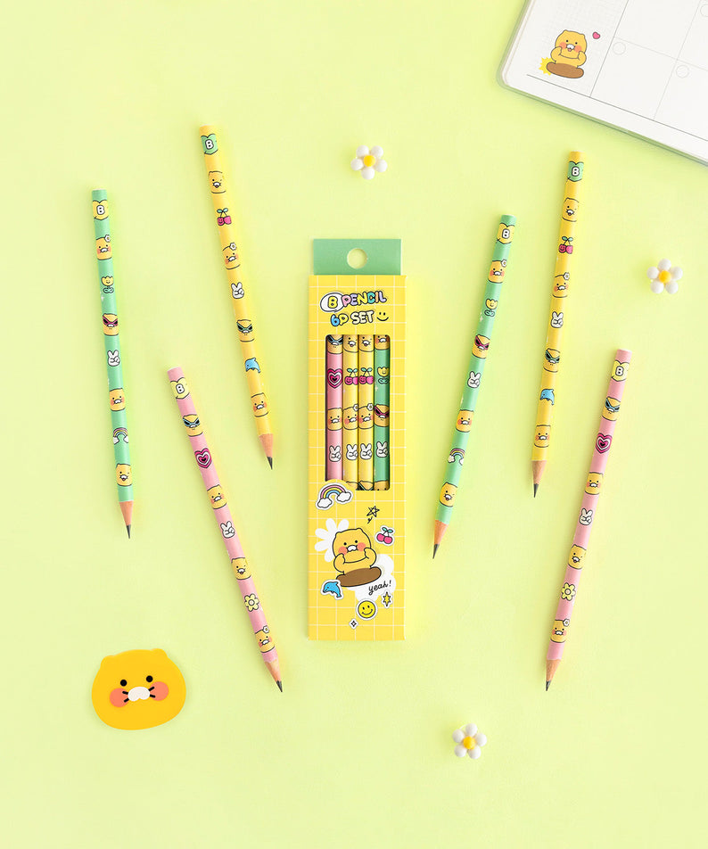 6P Pencil Set Chunsik Stationery - Authentic Kakao Friends from Korea | Koolseoul