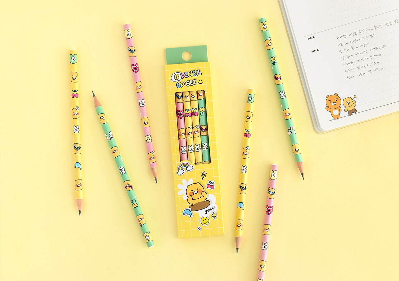 6P Pencil Set Chunsik Stationery - Korean kawaii Kakao Friends | Koolseoul