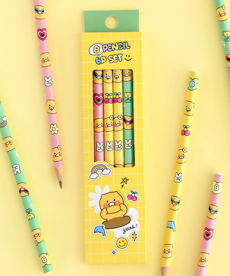 6P Pencil Set Chunsik Stationery - Korean kawaii Kakao Friends | Koolseoul