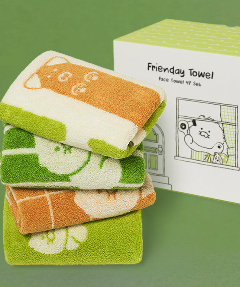 FRIENDAY 4P Set Green& Chunsik Serviette - Korean kawaii Kakao Friends | Koolseoul