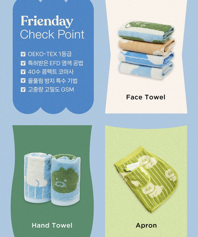 FRIENDAY 2P Set Green& Chunsik Serviette - Official Kakao Friends merchandise | Koolseoul