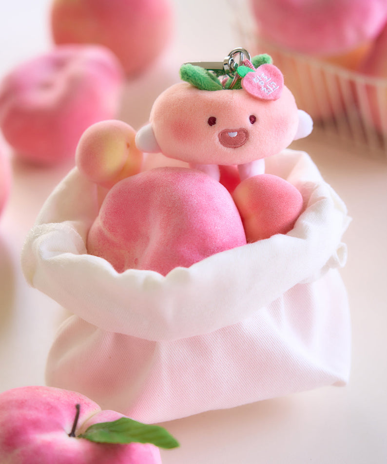 Peach Peach Keychain Plush Flat Little Apeach - Authentic Kakao Friends from Korea | Koolseoul