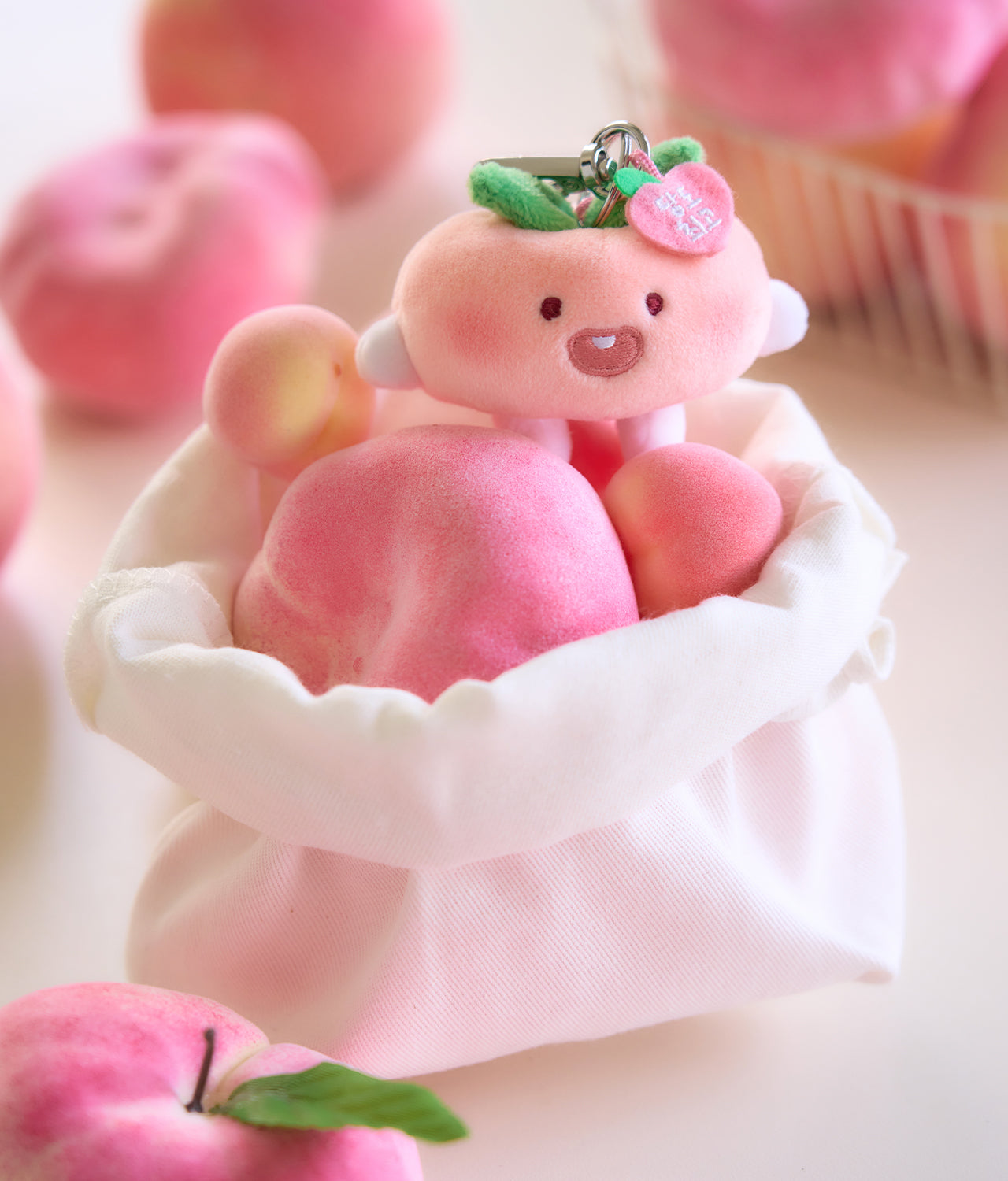 Peach Peach Keychain Plush Flat Little Apeach - Authentic Kakao Friends from Korea | Koolseoul