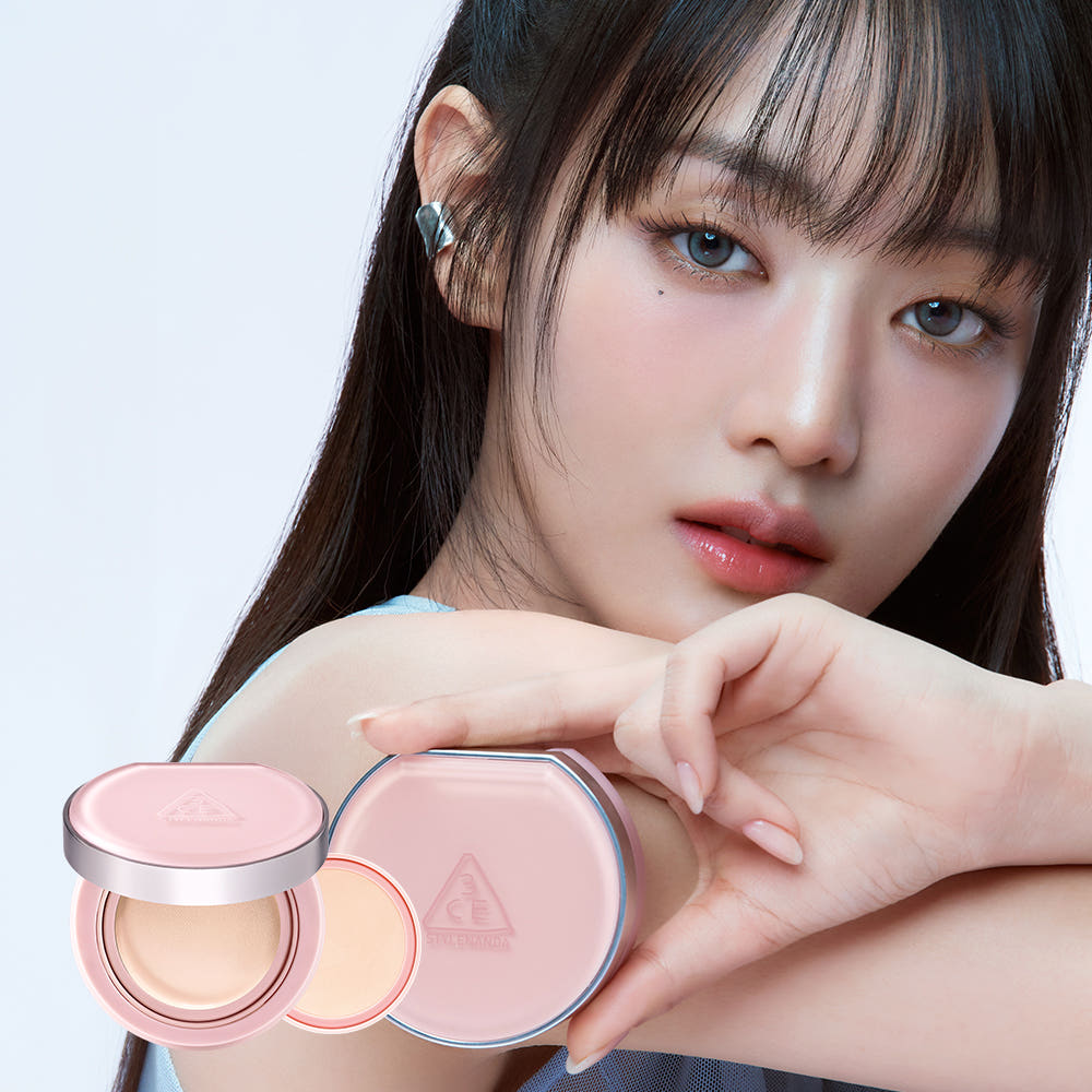 3CE Fitting Mesh Cushion SPF40, PA+++ 11g + Refill 11g with model showcasing product