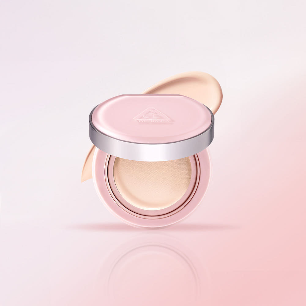 3CE Fitting Mesh Cushion SPF40, PA+++ 11g + Refill 11g shown with open lid showcasing the cushion texture.