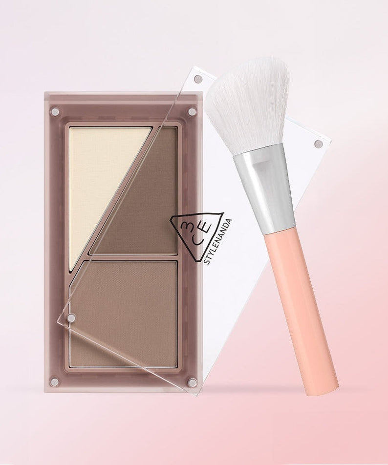 3CE Layer It All Contour Palette 9.5g with brush on pink background