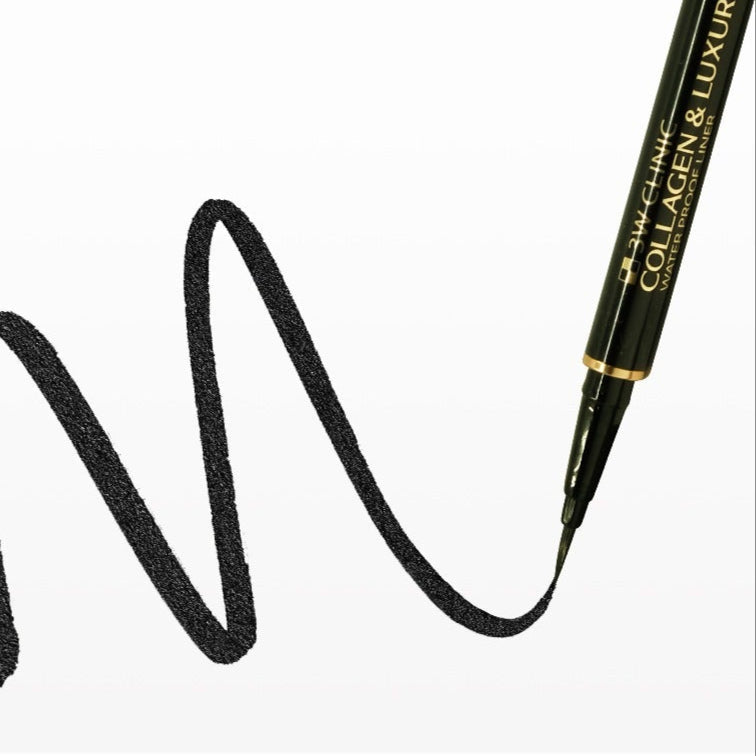 3W CLINIC Collagen & Luxury Gold Waterproof Liner 0.8g showing smooth application line on white background