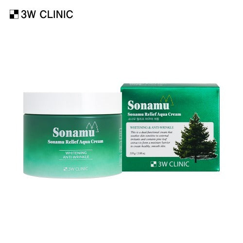 3W CLINIC Pine Relief Aqua Cream 110g jar and box packaging display