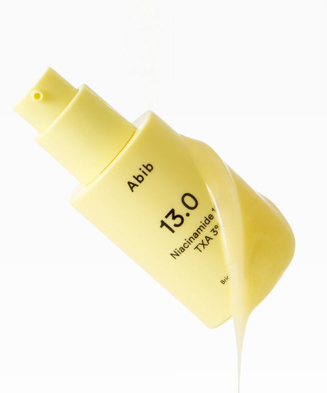 ABIB Bright Force Serum 13.0 Pump 30ml beauty skincare bottle with yellow texture for hydration and brightening.