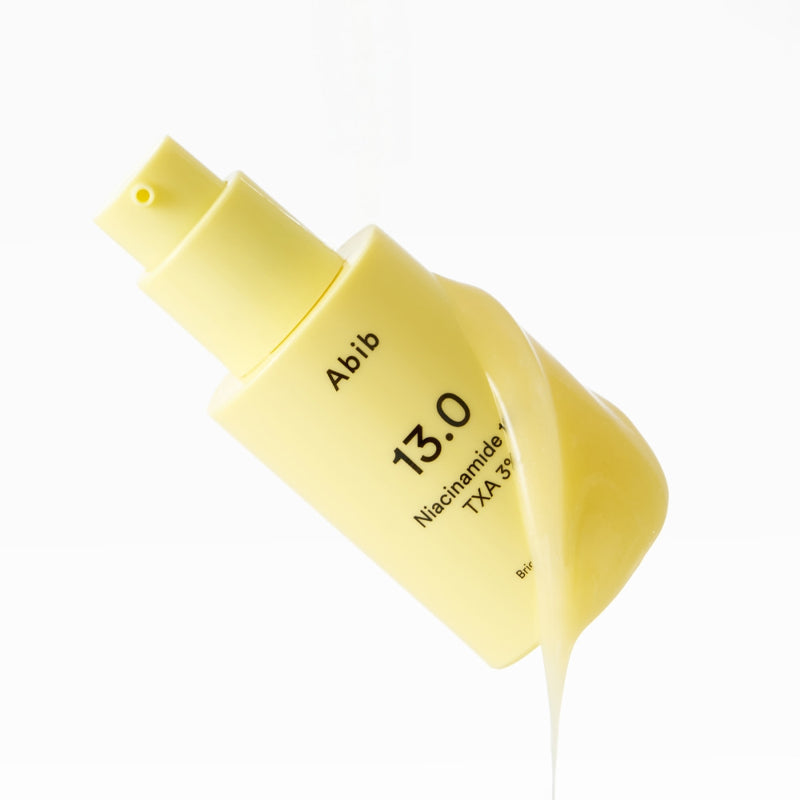 ABIB Bright Force Serum 13.0 Pump 30ml beauty skincare bottle with yellow texture for hydration and brightening.
