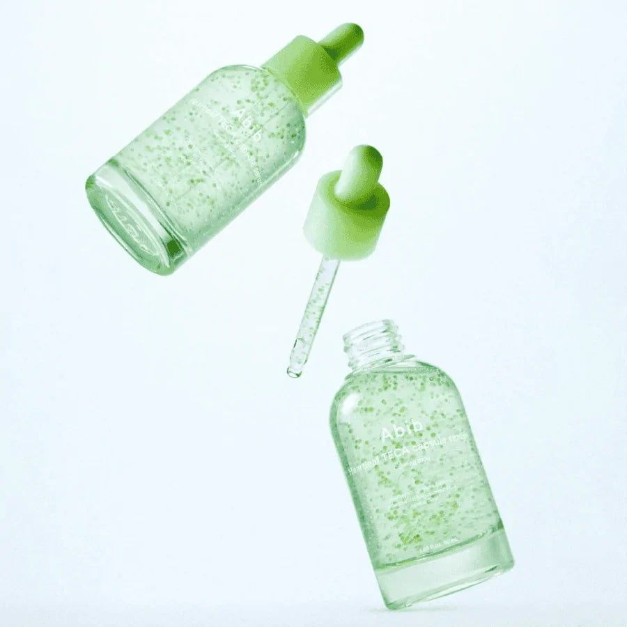 ABIB Heartleaf TECA Capsule Serum Calming Drop 50ml featuring two bottles with dropper design.
