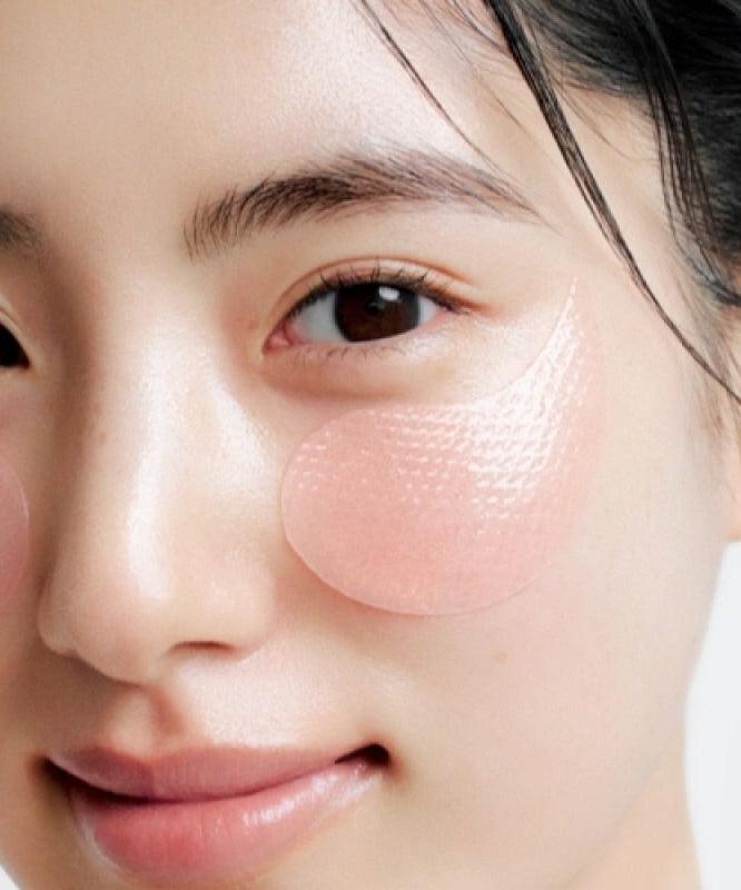 Close-up of a woman wearing ABIB PDRN Retinol Eye Patch Glow jelly 30 Pairs, showcasing skin care benefits for under-eye area.