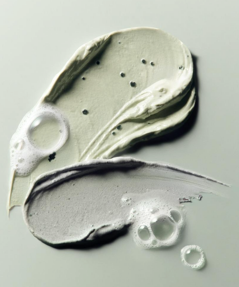 Texture of ABIB Pore Clay Pack Cleanser 120ml showing green and grey clay swirls with bubbles