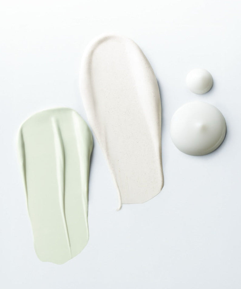 Texture swatches of ABIB Sunscreen Tube 50ml 3 Types showcasing different formulations.