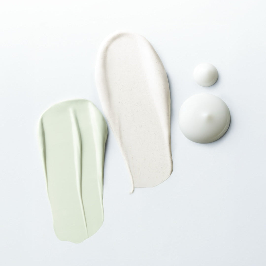 Texture swatches of ABIB Sunscreen Tube 50ml 3 Types showcasing different formulations.