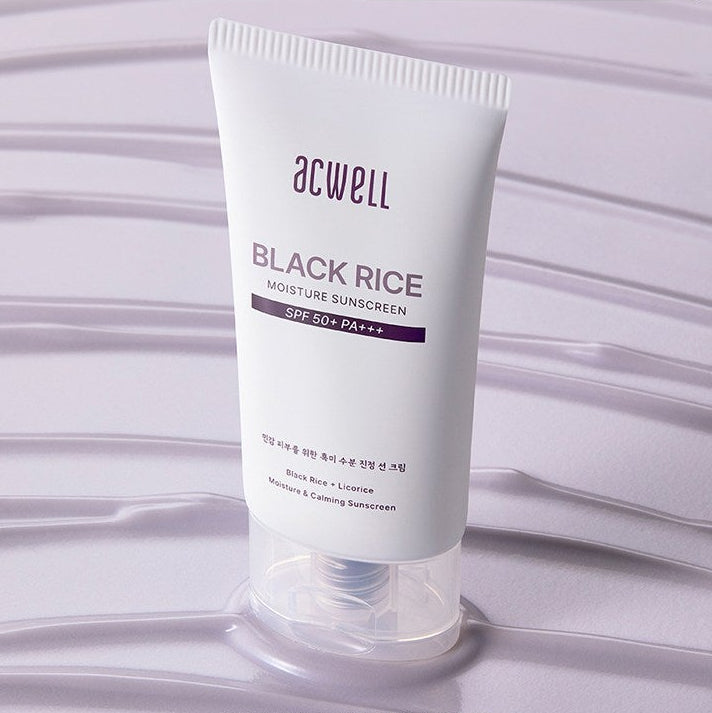ACWELL Black Rice Moisture Sunscreen SPF50+ PA+++, 50ml product image on textured background