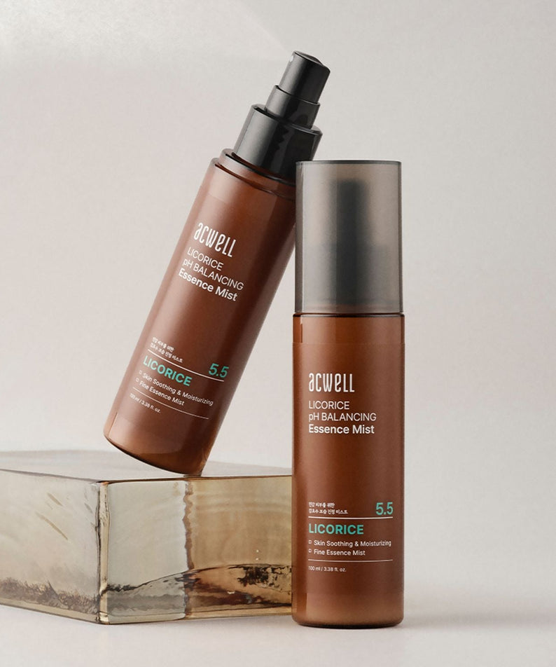 ACWELL Licorice pH Balancing Essence Mist 100ml, a hydrating skincare mist, displayed with packaging.