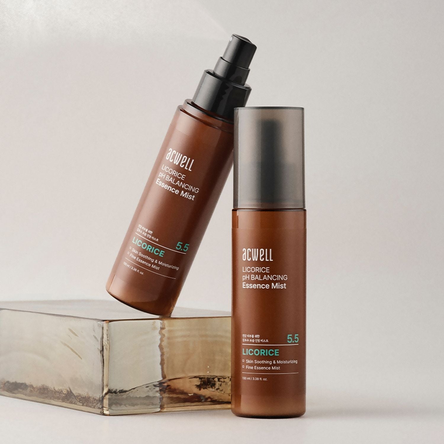 ACWELL Licorice pH Balancing Essence Mist 100ml, a hydrating skincare mist, displayed with packaging.