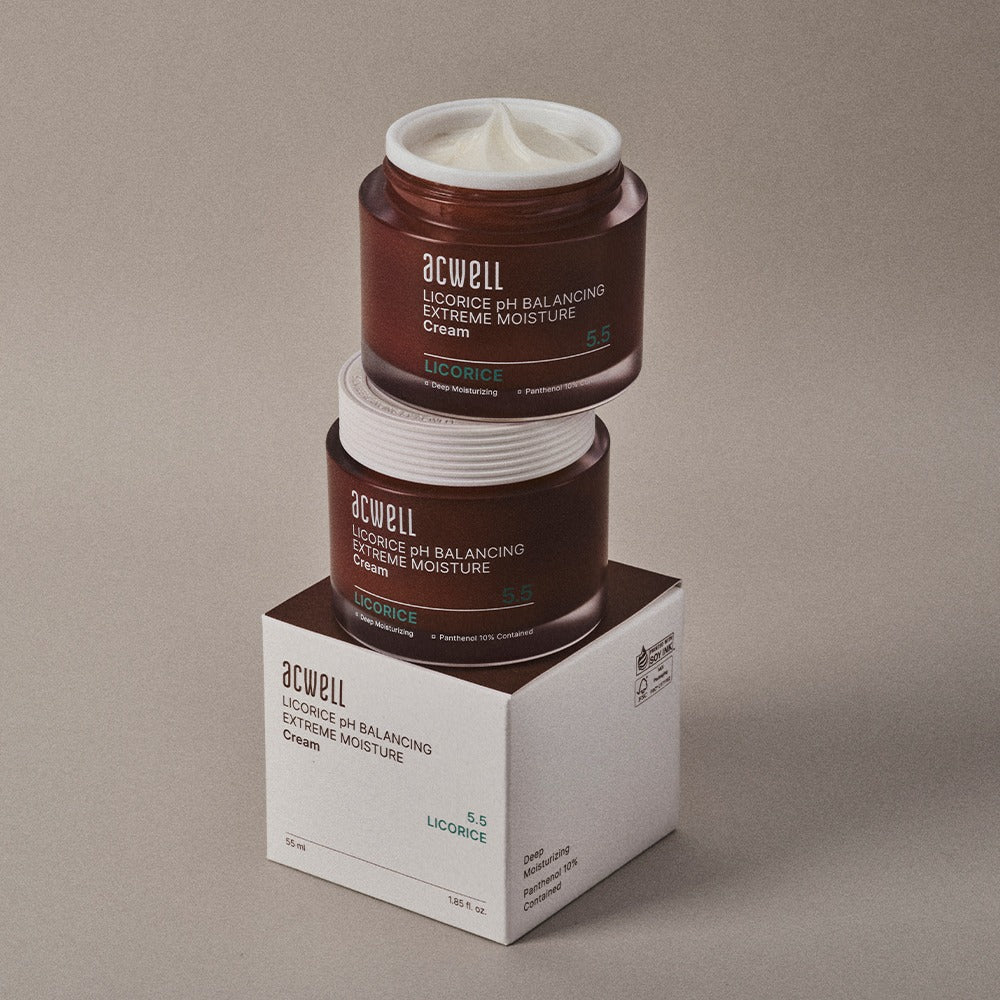 ACWELL Licorice pH Balancing Extreme Moisture Cream 55ml in a jar on top of a box