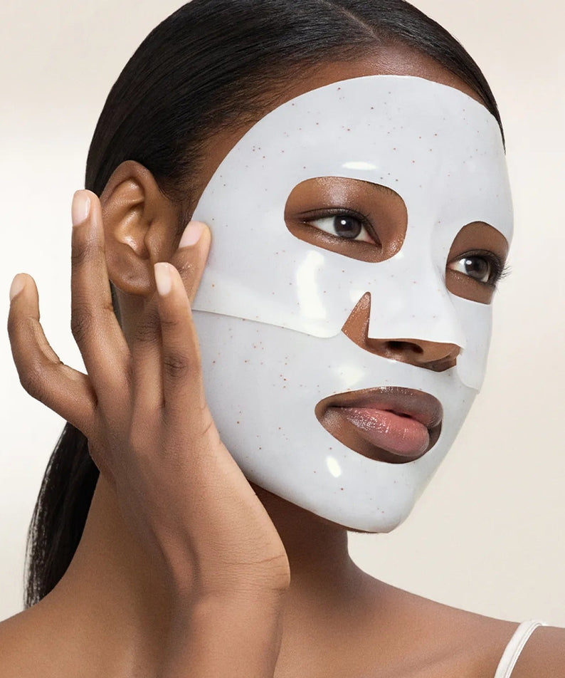 Woman wearing ACWELL Licorice pH Balancing Real Toning Capsual Mask Sheets 4ea for skin toning and hydration