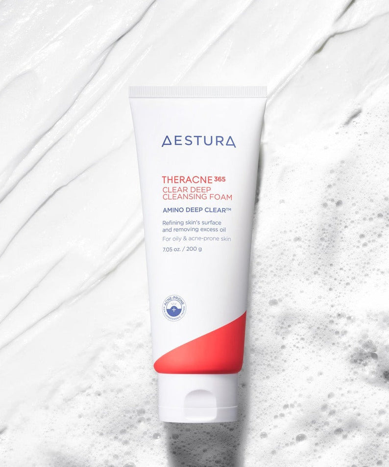 AESTURA Theracne 365 Clear Deep Cleansing Foam 200ml on textured surface